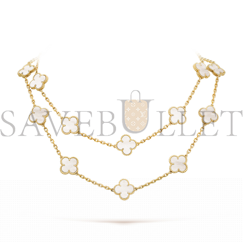 V*N CL*F arpels vintage alhambra long necklace, 20 motifs - yellow gold, mother-of-pearl  vcara42100